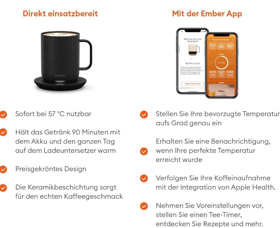 Ember Smart Mug App-Steuerung Vergleich