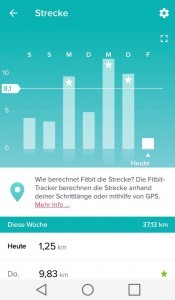 Wochenansicht Distanzmessung bei Fitness-Armband