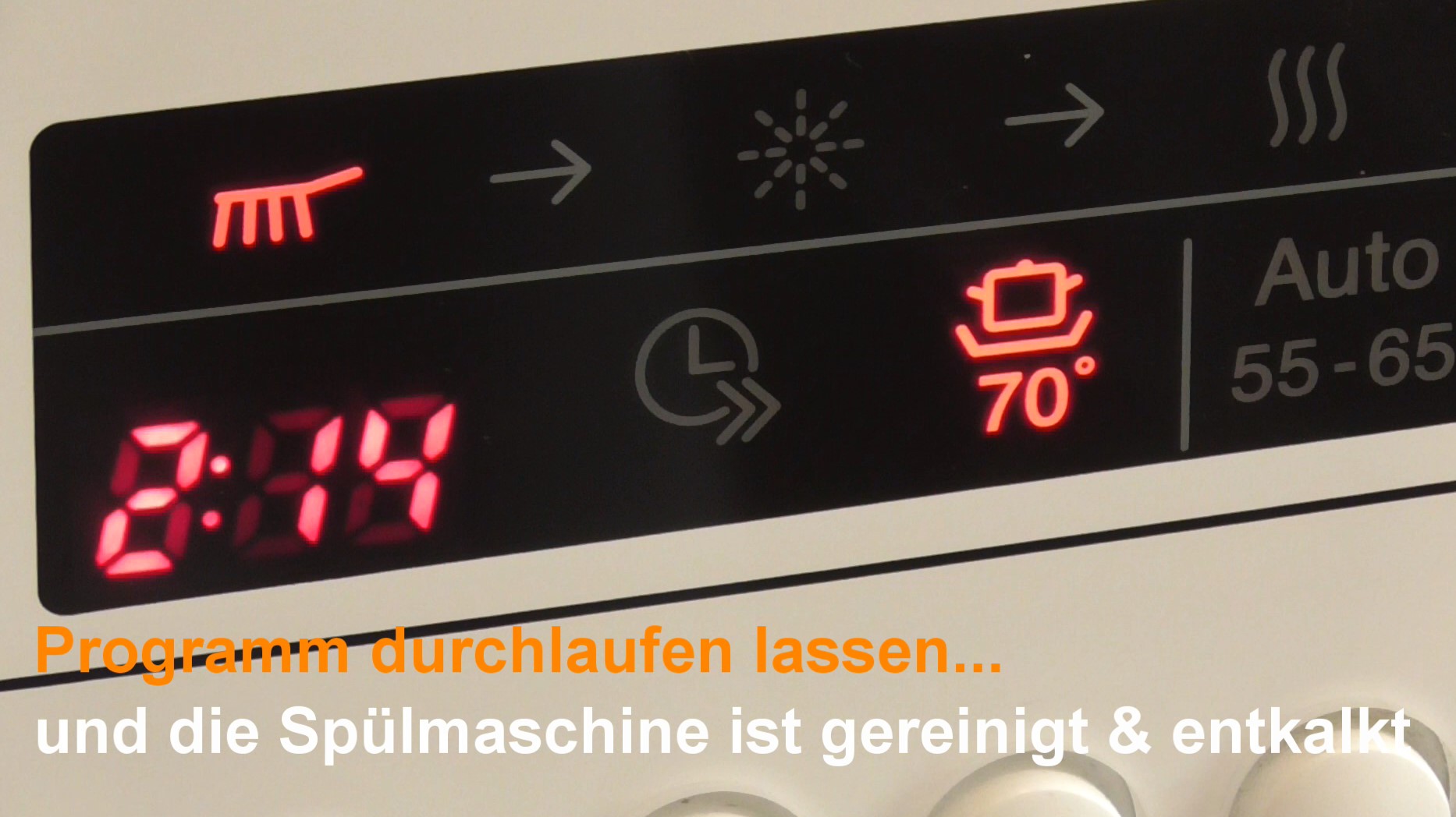 Display einer Spülmaschine mit Programmauswahl