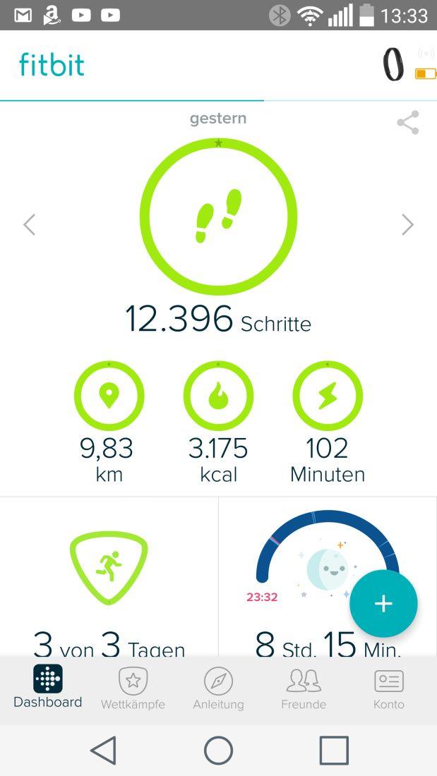 Screenshot Tagesanzeige Fitbit App